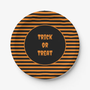 Halloween Classic Orange und Schwarz Streifen Pappteller