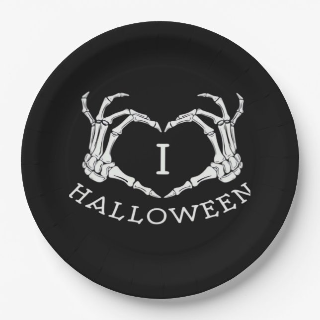 Halloween! Classic - Skelettfächer Herz Pappteller (Vorderseite)