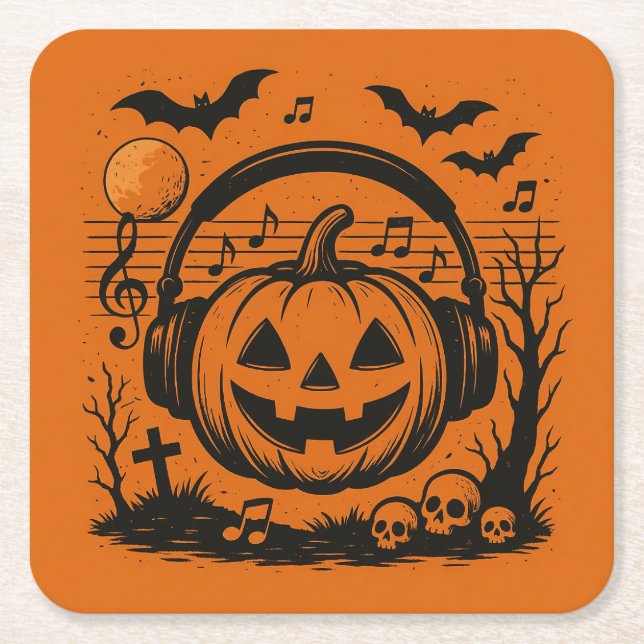 Halloween Coaster with Music Rechteckiger Pappuntersetzer (Vorderseite)