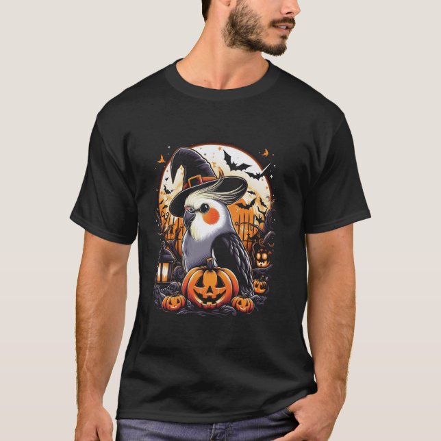 Halloween Cockatiel Hexenhutenkostüm Moon T Shirt (Vorderseite)