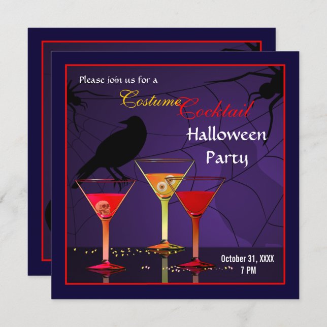 Halloween-Cocktail-Party Einladung (Vorne/Hinten)