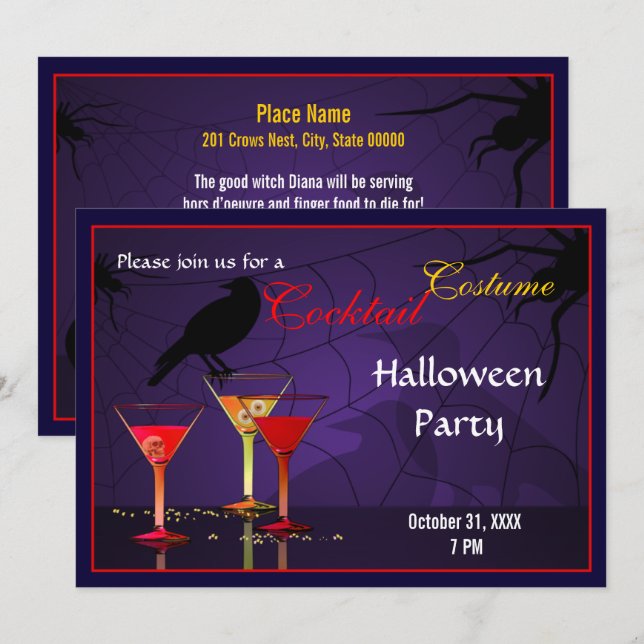 Halloween Cocktail Party Einladung (Vorne/Hinten)