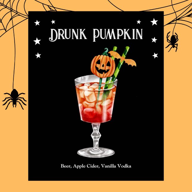 Halloween Cocktail Party mit Kürbisrei Poster (Halloween Cocktail Party with Pumpkin Recipe Poster)