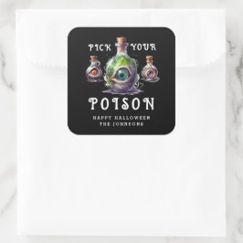Halloween Cocktail Party Pick Your Poison Quadratischer Aufkleber