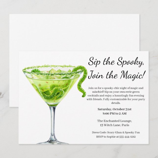 Halloween Cocktail Party | Potion Magique Einladung (Vorne/Hinten)