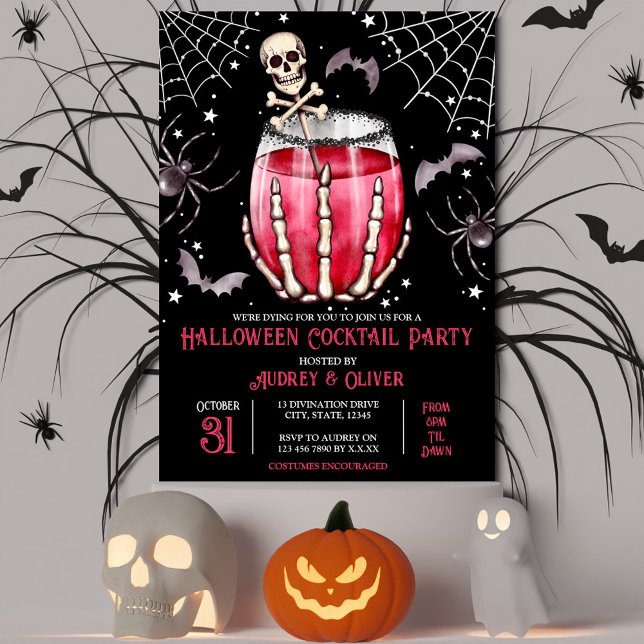 Halloween Cocktail Party Skulls und Spinnennetze Einladung (Halloween Cocktail Party Skulls and Spiderwebs Invitation)