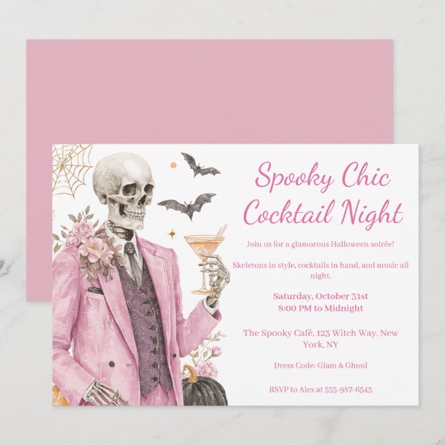 Halloween Cocktail Party | Spooky Chic Night Einladung (Vorne/Hinten)