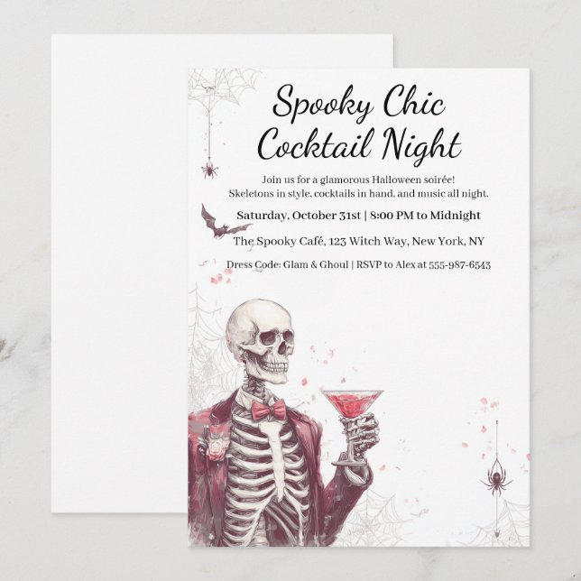 Halloween Cocktail Party | Spooky Chic Night Einladung (Vorne/Hinten)