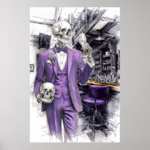 Halloween-Cocktailparty Skelett Gentleman Poster