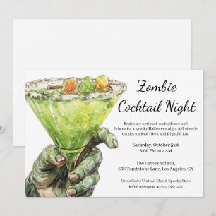 Halloween-Cocktailparty   Zombie-Hand mit Getränk Einladung