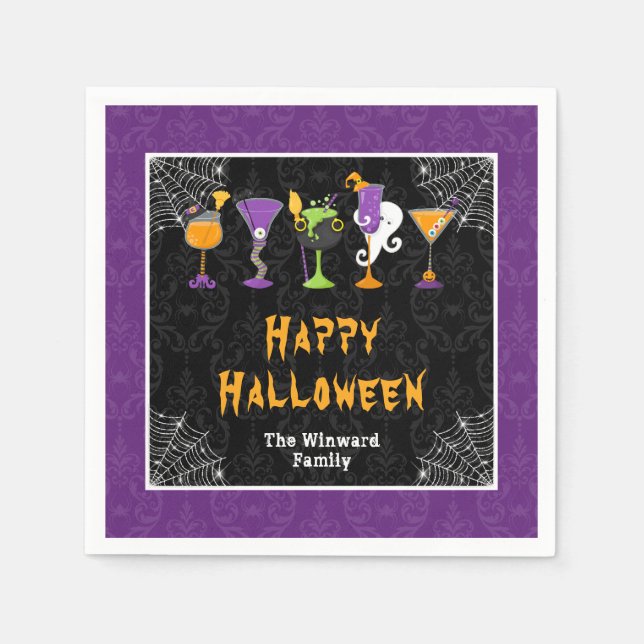 Halloween Cocktails and Costumes Party Purple Serviette (Vorderseite)