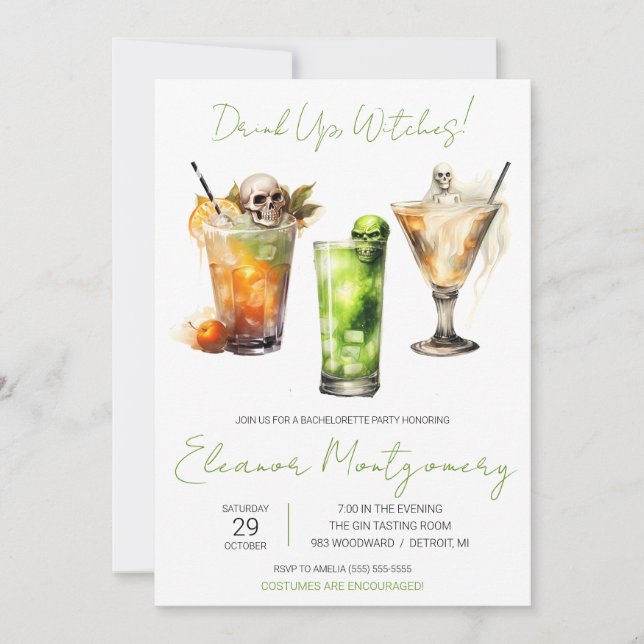 Halloween Cocktails, Drinks, Junggeselinnen-Abschi Einladung (Vorderseite)
