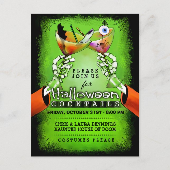 Halloween Cocktails Éffrayants Carte postale Invit (Devant)