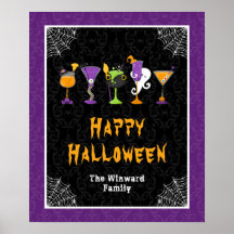Halloween-Cocktails Lila Damast-Party-Schild