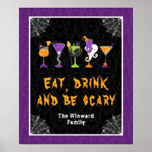 Halloween-Cocktails Lila Damast-Party-Schild