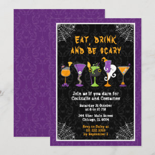 Halloween-Cocktails- und Kostüm-Party Lila Einladung