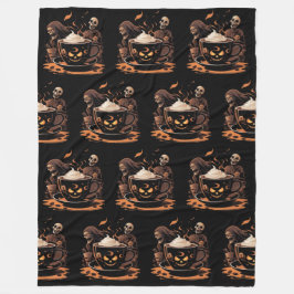 Halloween Coffee Art – Spooky Latte with Skeletons Fleecedecke