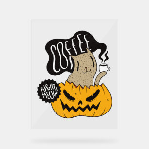 Halloween Coffee Cat - Niedliches Halloween Cat Dr Acrylschild