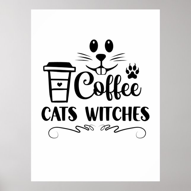 Halloween Coffee Cats Hexen Geburtstag Poster (Vorne)