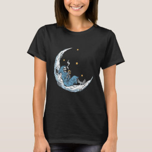 Halloween Coffee Skelett auf halbem Mond T-Shirt