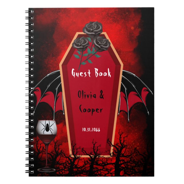 Halloween-Coffin und Bat Wings-Gästebuch Notizblock (Vorderseite)