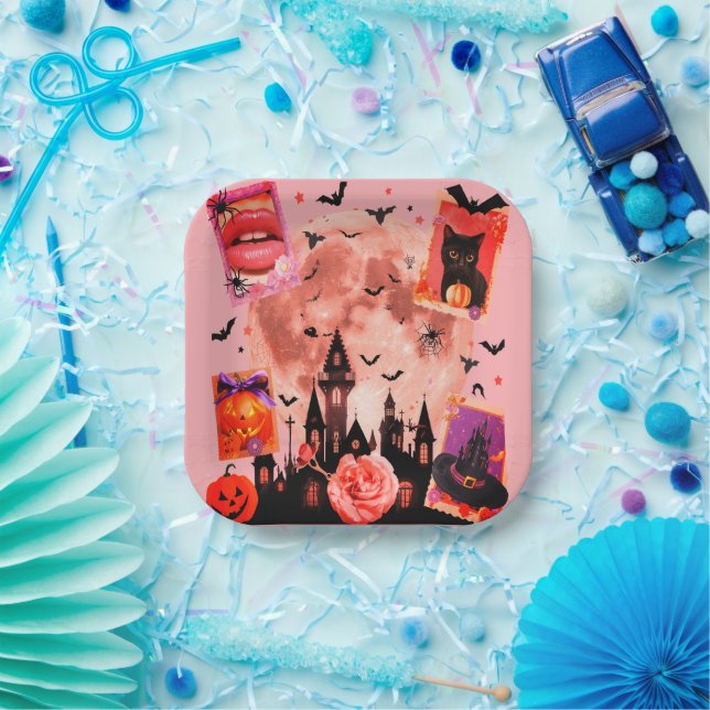 Halloween Collage Soft Feminine Pappteller (Party)