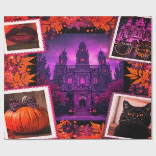 Halloween Collage Soft Feminine Pumpkins Geschenkpapier