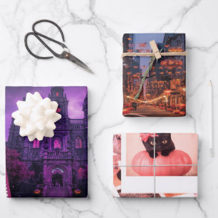 Halloween Collage Soft Feminine Pumpkins Geschenkpapier Set