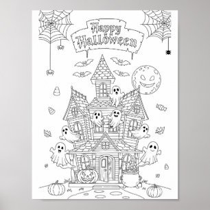 Halloween Coloring Page - Ein Spuk Herrenhaus Poster