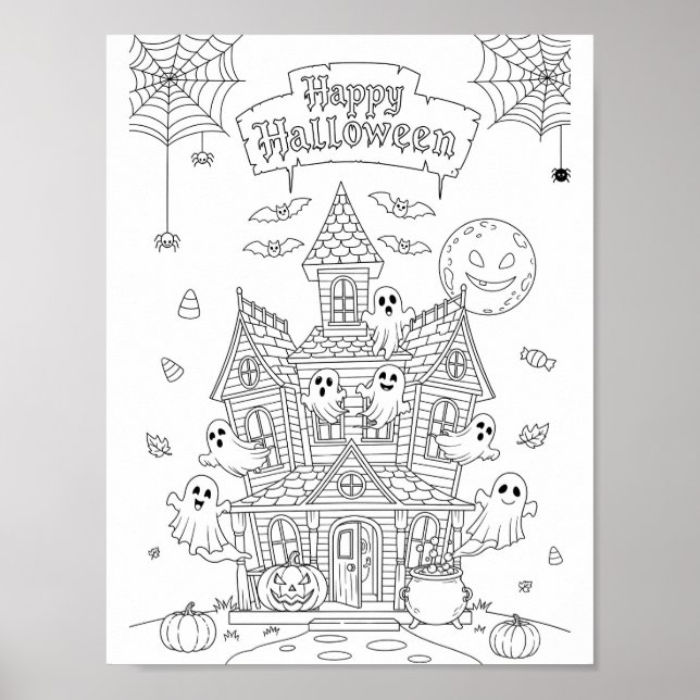 Halloween Coloring Page - Ein Spuk Herrenhaus Poster (Vorne)
