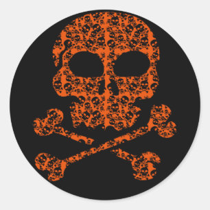 Halloween Colors! Orangefarbene und schwarze Schäd Runder Aufkleber