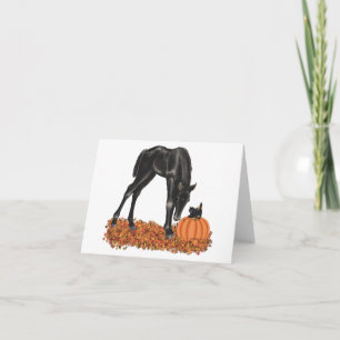 Halloween Colt Kitten Pumpkin Fall Leaves Karte