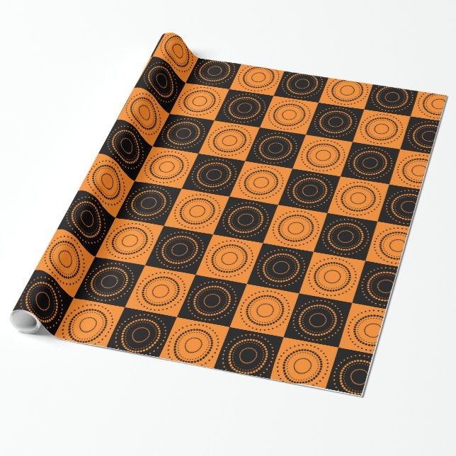 Halloween Concentric Orange and Black Polka Docks Geschenkpapier (Ungerollt)
