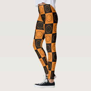 Halloween Concentric Orange and Black Polka Docks Leggings