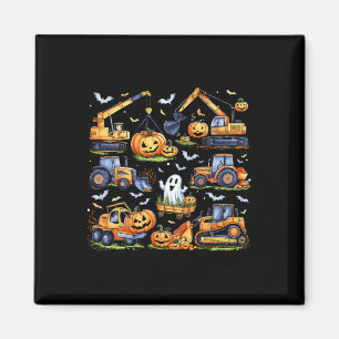 Halloween Construction Vehicle Crane Truck Pumpkin Magnet