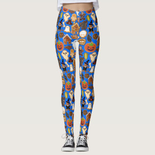 Halloween Cookies Pattern Collection B Blue BG Leggings