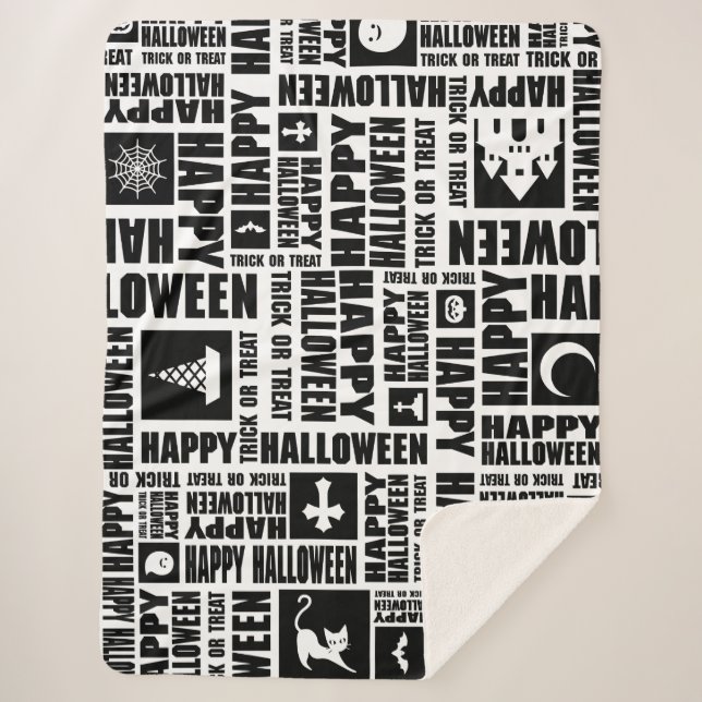 Halloween Cool Typografie Muster Schwarz Sherpadecke (Vorderseite)