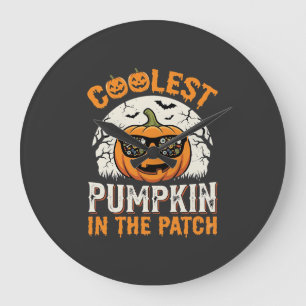 Halloween Coolster Kürbis im Patch-Design Große Wanduhr