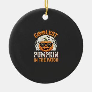 Halloween Coolster Kürbis im Patch-Design Keramik Ornament