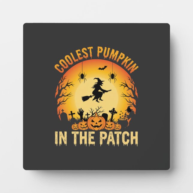 Halloween Coolster Kürbis im Patch Hexen Design Fotoplatte (Vorderseite)