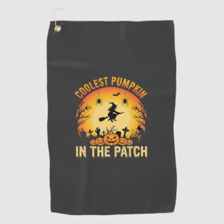 Halloween Coolster Kürbis im Patch Hexen Design Golfhandtuch