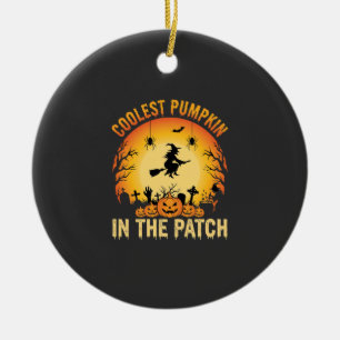 Halloween Coolster Kürbis im Patch Hexen Design Keramik Ornament