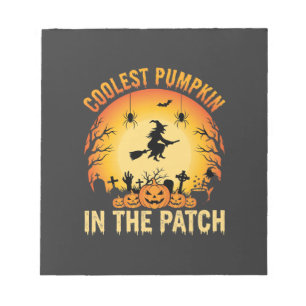 Halloween Coolster Kürbis im Patch Hexen Design Notizblock