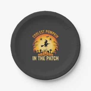 Halloween Coolster Kürbis im Patch Hexen Design Pappteller