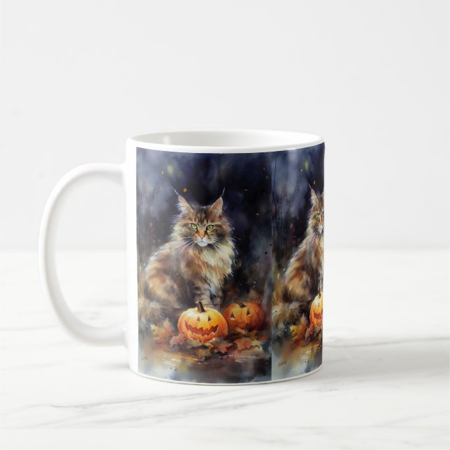 Halloween-Coon-Katze mit Pumpkins Beängstigend Kaffeetasse (Links)