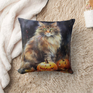 Halloween-Coon-Katze mit Pumpkins Beängstigend Kissen