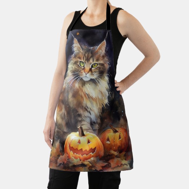 Halloween-Coon-Katze mit Pumpkins Beängstigend Schürze (InSitu)