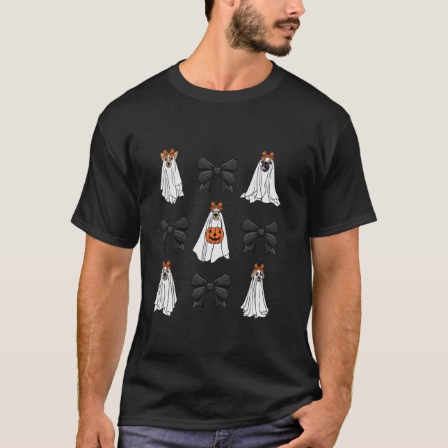 Halloween Coquette Dog Ghost Pumpkins und Black Bo T-Shirt (Vorderseite)