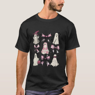 Halloween Coquette Ghosts Pink Bow Black Dark Goth T-Shirt