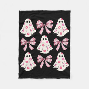 Halloween Coquette Pink Bow Ghost Fleecedecke